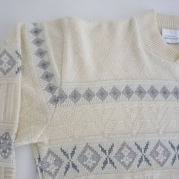 Vtg '90S Marks And Spencer Cream Gray 3D Eclectic Grandpa Crewneck Sweater M - Picture 7 of 11